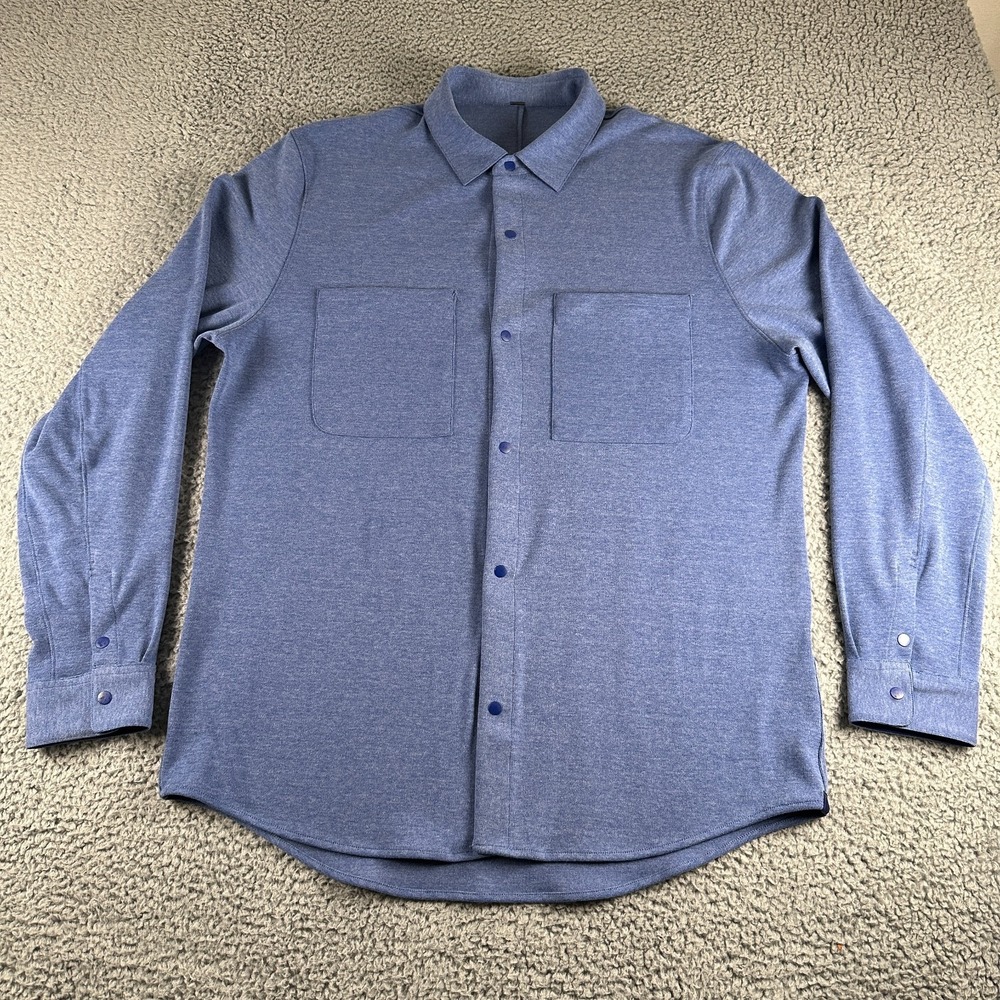 Lululemon Soft Knit Overshirt Mens XL Blue Snap Buttons Long Sleeve Flannel